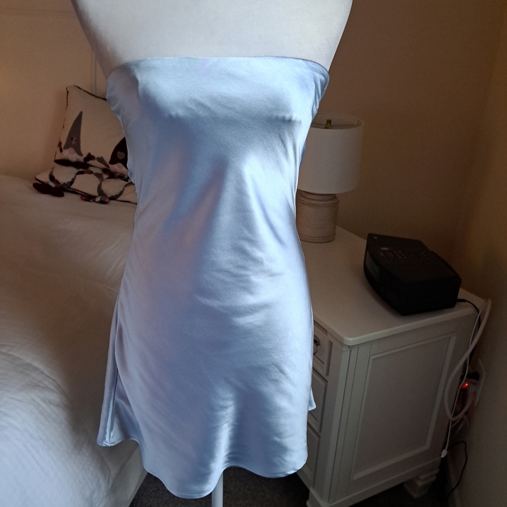 Elegant Blue Satin Mini Dress